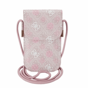 Чанта за телефон, GUESS, екокожа, розова с бели акценти на Guess